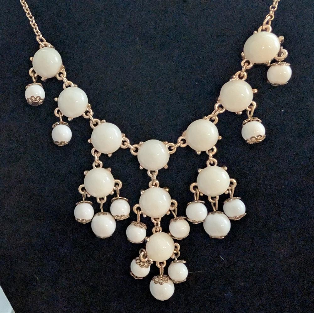 Cascading White Beaded Necklace Statement Necklace